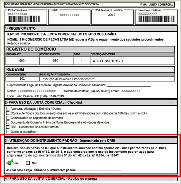 Registro da matriz, documento com dados de registro da matriz de uma empresa